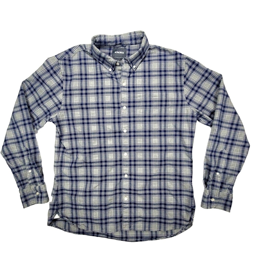 Bonobos Men's XL Slim Fit Plaid Shirt - Navy & White Checkered Casual Button-Up